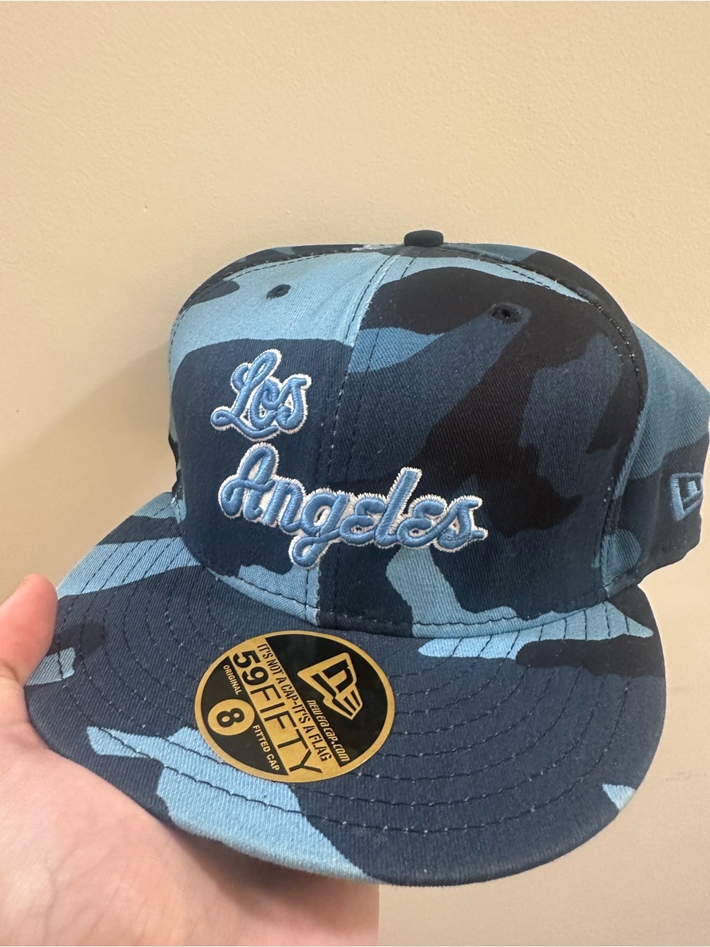 Los Angeles Lakers White & Blue Fitted Hat y2k era 7 5/8 camo blue